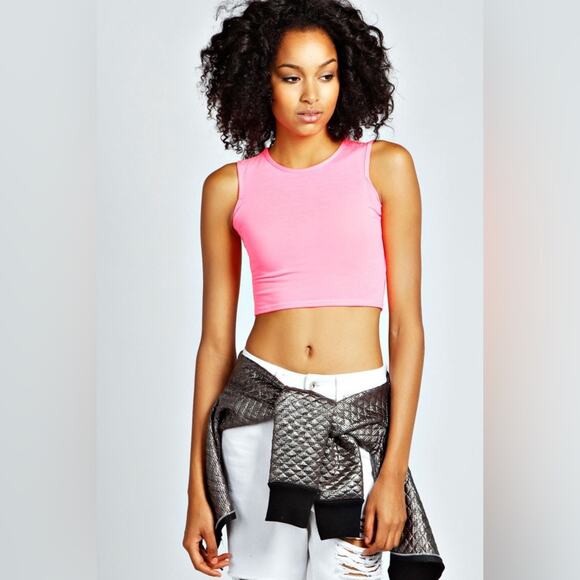 ZARA • Baby Pink Cropped Fitted Sleeveless Scoop Neck Tank Top - Picture 1 of 6